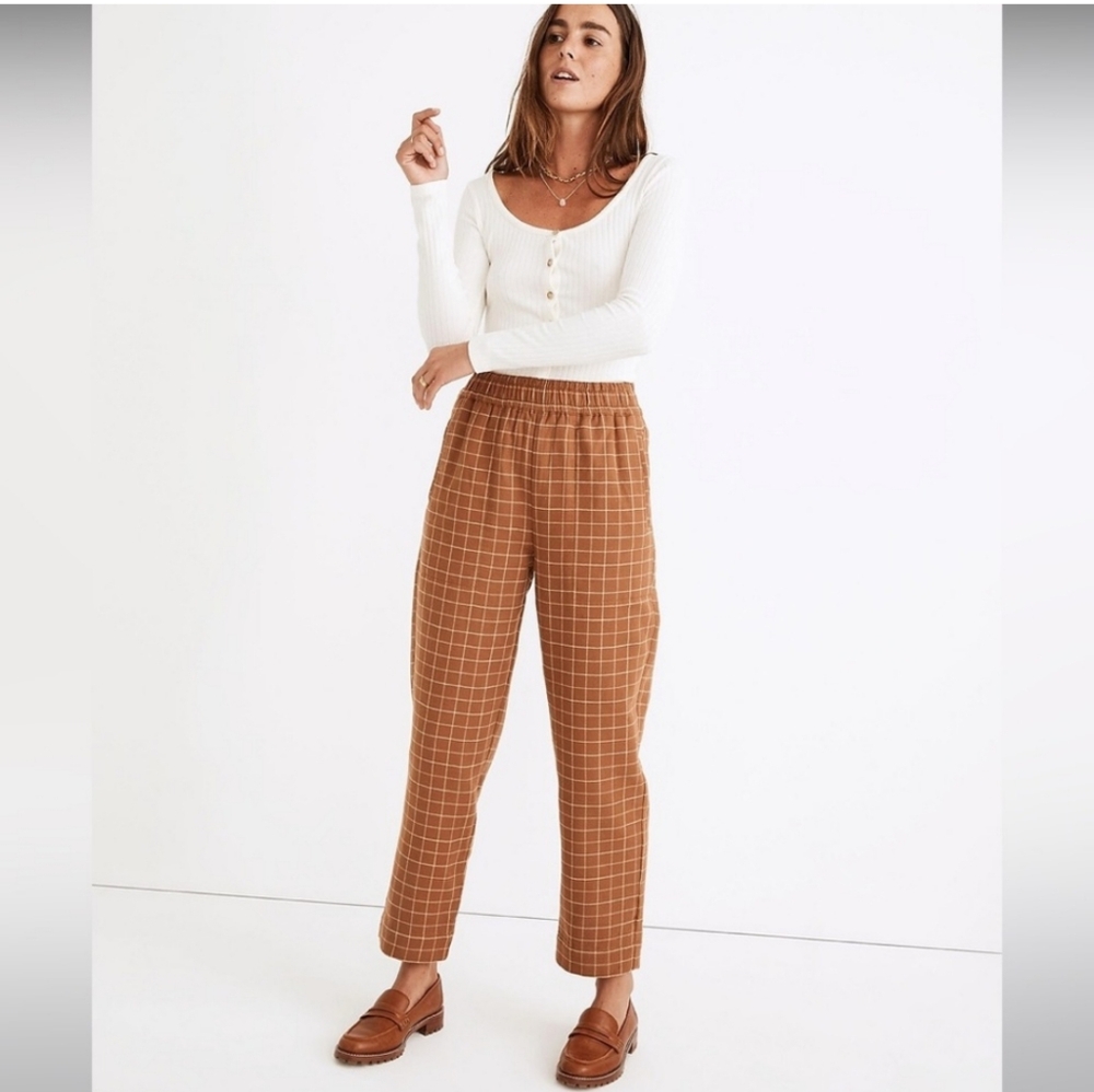 Madewell Waffleback Pull On High Rise Tapered Pants, Warm Hickory Color Size XS